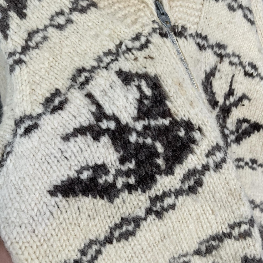 Westerly Knit Full Zip Cardigan Sweater Sz M/L Beige Chunky Cowichan 60s 70s - Picture 2 of 14